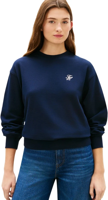 Tommy Hilfiger Women's Th Script Reg Sweatshirt WW0WW48724, BLUE, L