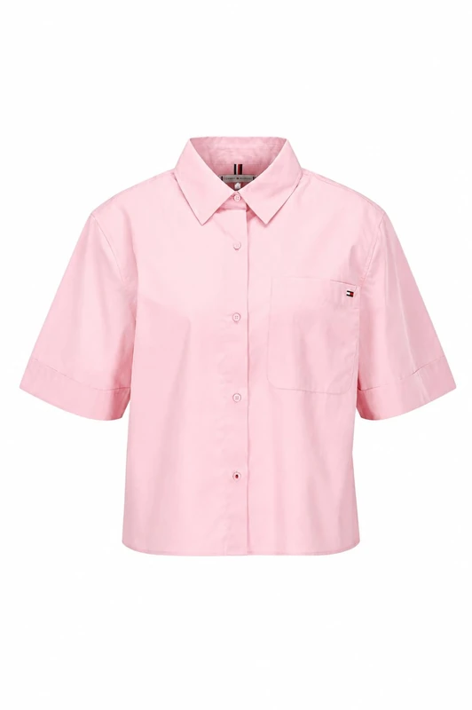 Tommy Hilfiger Women's Ess Poplin Ss Shirts WW0WW48899, Pink, XL
