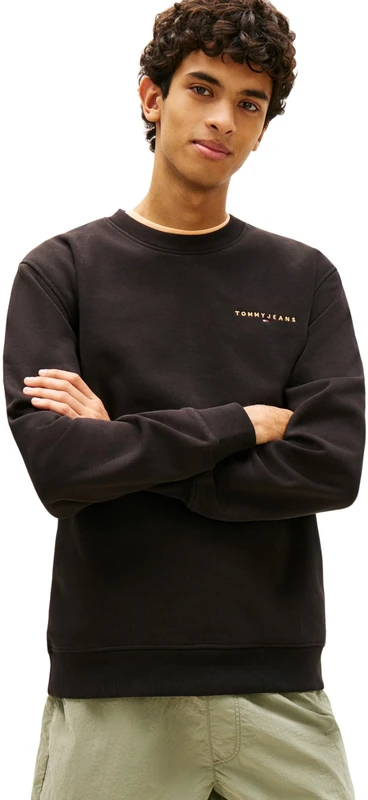 Tommy Jeans Men's Tjm Reg Linear Crew Ext Dm0Dm20249 Pullover Sweatshirt, ORANGE (Black/Faded Sun Kiss), M