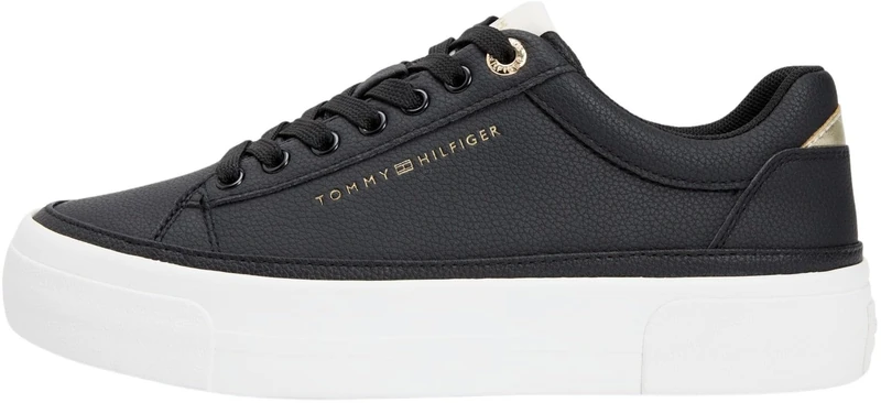 Tommy Hilfiger Women's Th Platform Sneaker Tumbled LTR Fw0Fw09018 Low Top, Black (Black/Ancient White), 7