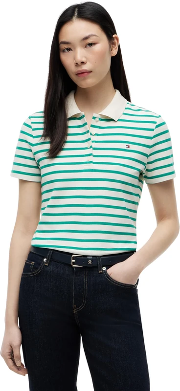 Tommy Hilfiger Women's 1985 Slim Pique Polo Ss Ww0Ww43225, White, L