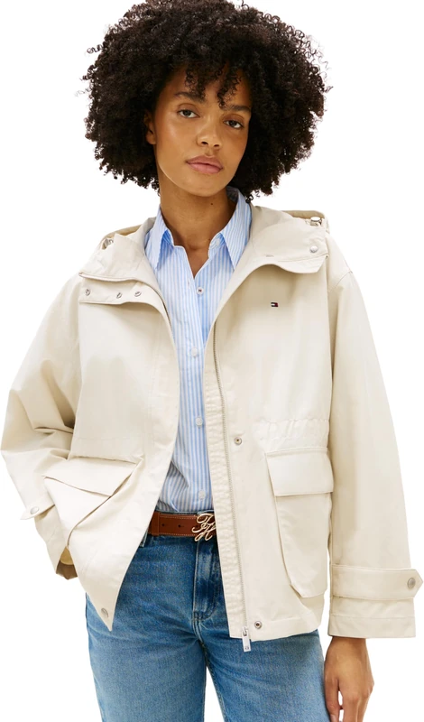 Tommy Hilfiger Women’s Parka Cotton Nylon Utility Short with Hood, Off-White (Light Silt), S