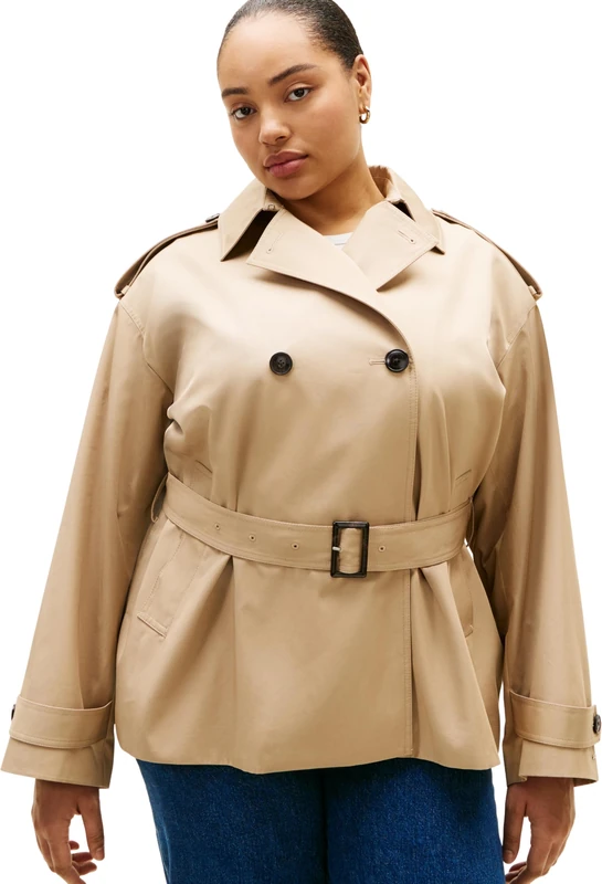 Tommy Hilfiger Women's Crv Cotton Short Trench WW0WW50886, BEIGE, 48