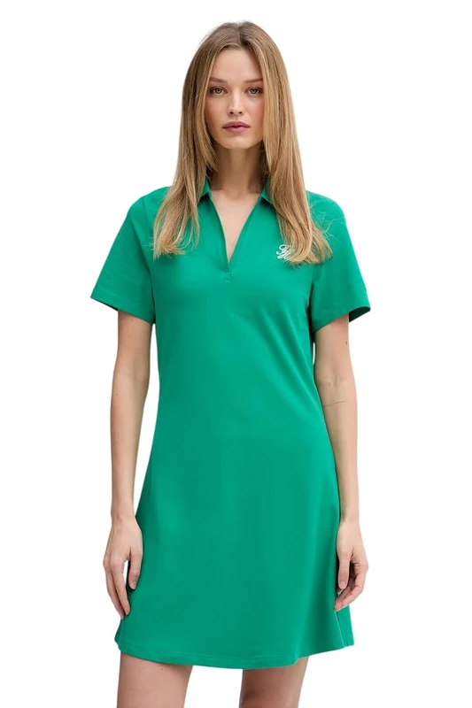Tommy Hilfiger Women's Th Script Open-Nk Polo DRS WW0WW48749, Green, M