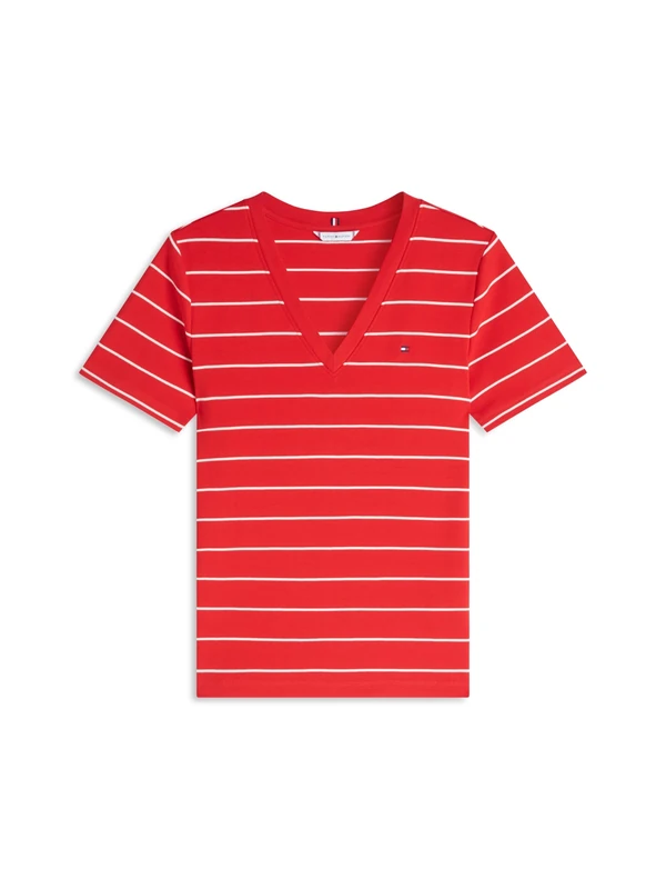 Tommy Hilfiger Women's Slim Cody V-Nk Ss Ww0Ww40584, RED, XXS