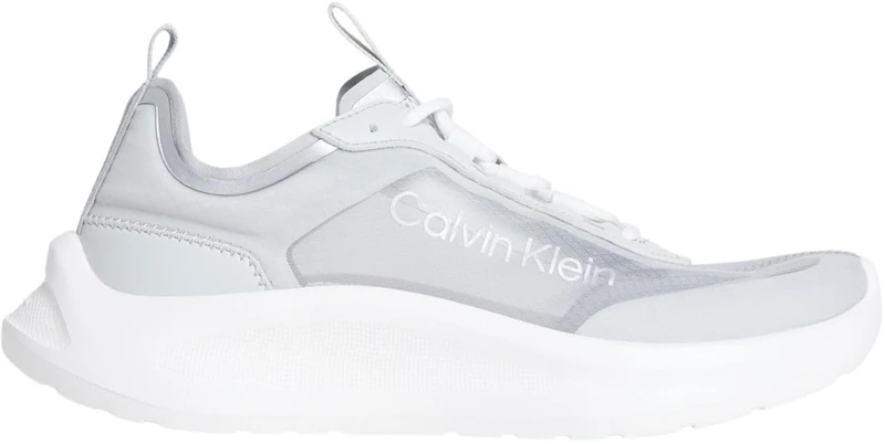 Calvin Klein Women's Runner Trainers Light EVA Lace-up, Grey (Bright White/Pearl Grey/Silver), 8.5
