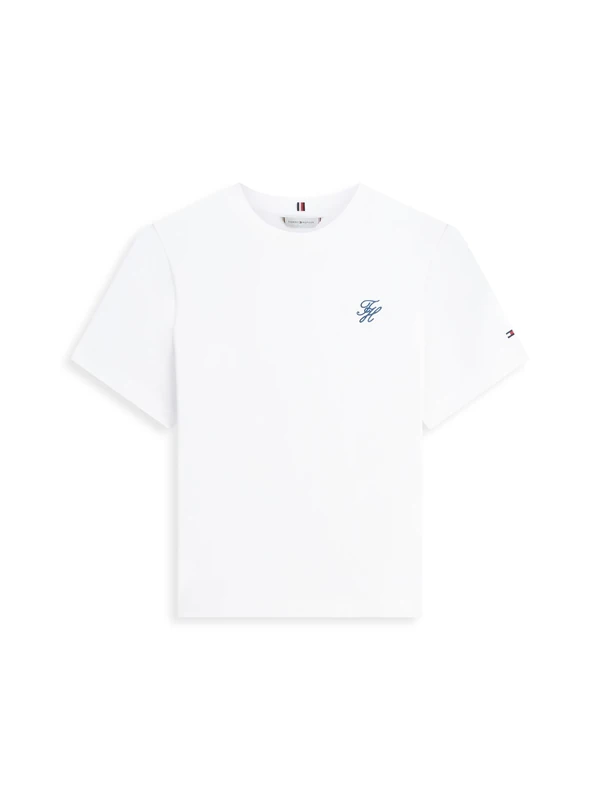 Tommy Hilfiger Women's Th Script Reg C-Nk Ss Tee Ww0Ww47809, White, XL - Image 1