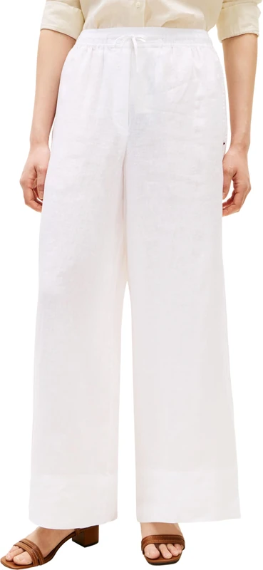 Tommy Hilfiger Women's Ess Linen Pull On Pants WW0WW48970, White, S