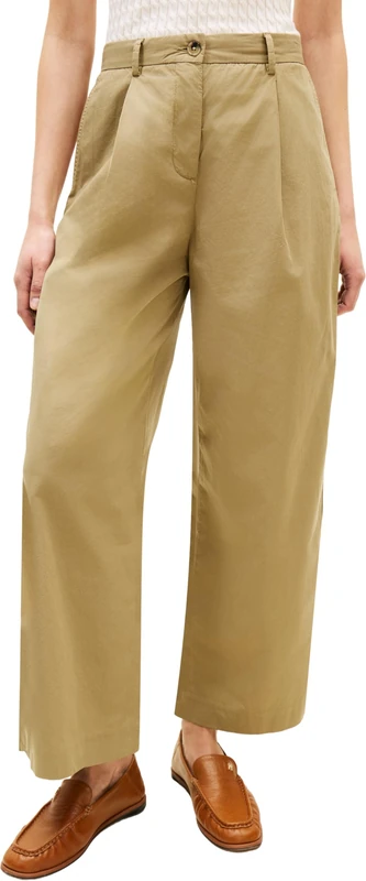 Tommy Hilfiger Women’s Trousers Washed Cotton Wide Leg, Green (Woodridge), 34W/34L