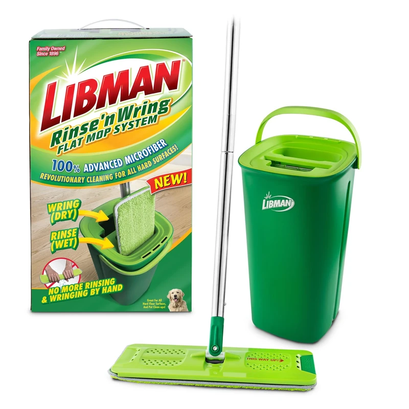 Libman Rinse 'n Wring Mop and Bucket System | Microfiber Floor Mop | Hardwood Floor Cleaner | Wet & Dry Mop | Clean & Dirty Water Chambers | Power Blades | 1 Total Microfiber Pad