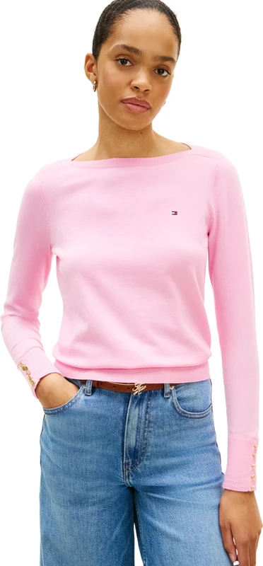 Tommy Hilfiger Women's Co Jersey Stitch Boat-Nk Sweater Ww0Ww40099, Pink, S
