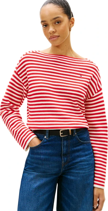 Tommy Hilfiger Women's Co Cardi Ls Slash-Nk SWT WW0WW48470, RED, L - Image 1