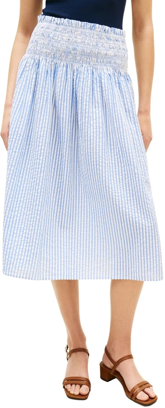 Tommy Hilfiger Women SWIMSHOP Seersucker Smocked SKRT Blue (Thin Banker STP Blue Spell/White) XS - Image 1