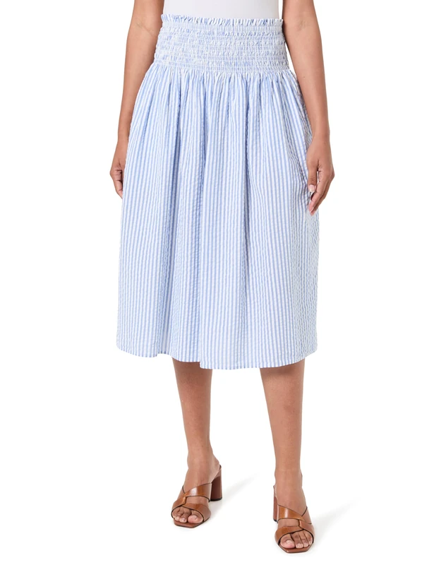Tommy Hilfiger Women SWIMSHOP Seersucker Smocked SKRT Blue (Thin Banker STP Blue Spell/White) S