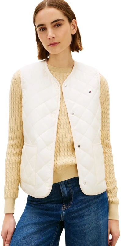 Tommy Hilfiger Women's Lw Padded Reg Quilted Vest Ww0Ww47289, BEIGE, M