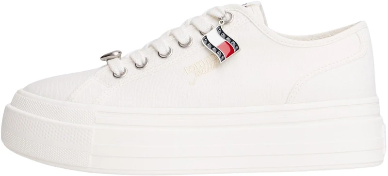 Tommy Jeans Women's Tjw Flatform Sneaker Charms EN0EN02959 Low Top, White (Ecru), 6 UK