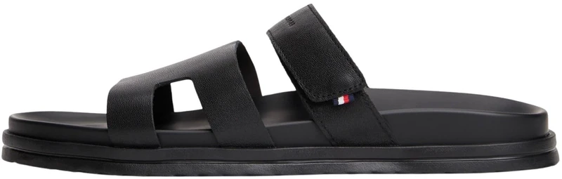 Tommy Hilfiger Men’s Sandals Adjustable Premium in Leather, Black (Black), 8