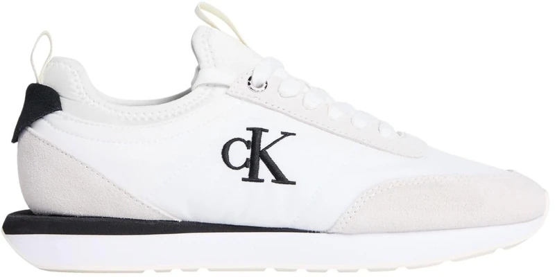 Calvin Klein Women's Runner Trainers Retro Lace-up Sock with Logo, Black (Bright White/Black/Marshmallow), 2