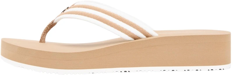 Tommy Hilfiger Women’s Flip Flops Stripe Summer with Webbing Straps, Beige (Safari Canvas), 4
