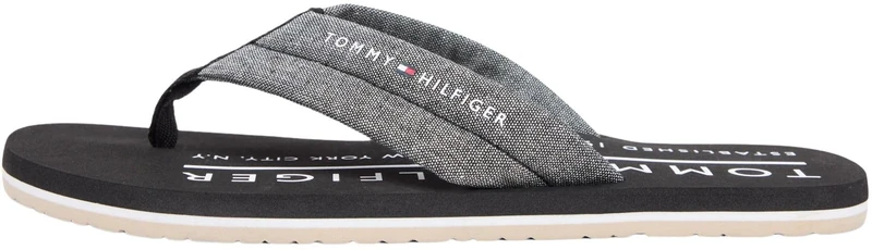 Tommy Hilfiger Men’s Flip Flops Chambray Beach in Linen, Black (Black), 10