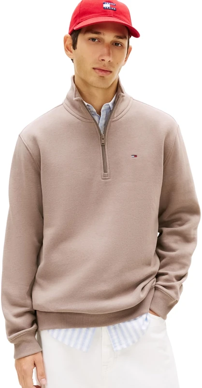 Tommy Jeans Men's TJM Reg Fleece 1/4Zip Mock Neck DM0DM20339 Half Zip Sweatshirt, Grey (Ivy Mink), XXL