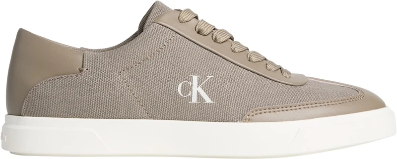 Calvin Klein Women's Canvas Trainers Low Pro in Cotton Canvas, Brown (Desert Taupe/Marshmallow), 8.5