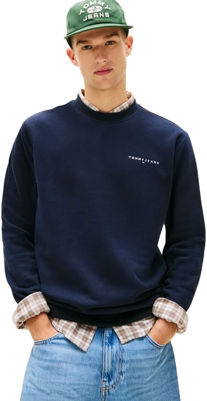 Tommy Jeans Men's Tjm Reg Linear Crew Ext Dm0Dm20249 Pullover Sweatshirt, BLUE (Dark Night Navy/Sweet Blue), M