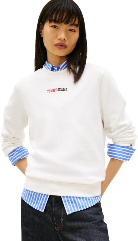 Tommy Jeans Women's Tjw Reg Ess Logo 2 Crew Ext DW0DW22362 Pullover Sweatshirt, WHITE (Ecru), XL
