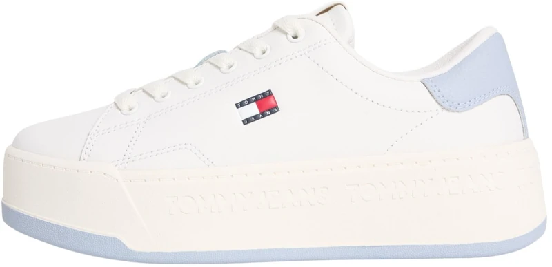Tommy Jeans Women's Tjw Script Cupsole Flatform EN0EN02961 Low Top, Blue (Ecru/Soaring Skies), 5 UK