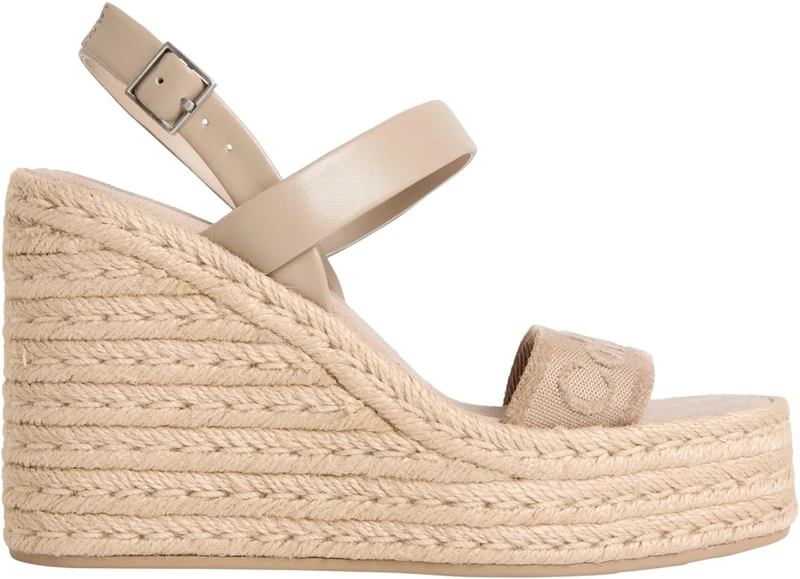 Calvin Klein Women’s Wedge Espadrilles 70 Webbing with Ankle Straps, Beige (Nomad), 7