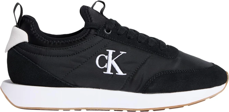 Calvin Klein Women's Runner Trainers Retro Lace-up Sock with Logo, Grey (Black/Bright White), 7