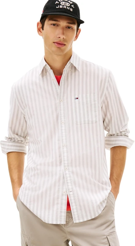 Tommy Jeans Men's TJM Reg Oxford Shirt Ext DM0DM22790 L/S, Grey (Ivy Mink Stripe), 3XL (Plus)
