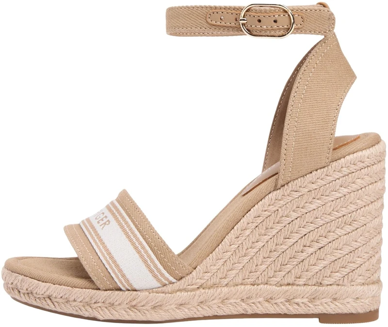 Tommy Hilfiger Women's High Wedge Espad Webbing FW0FW09342 Wedge Espadrilles, KHAKI (Safari Canvas), 4