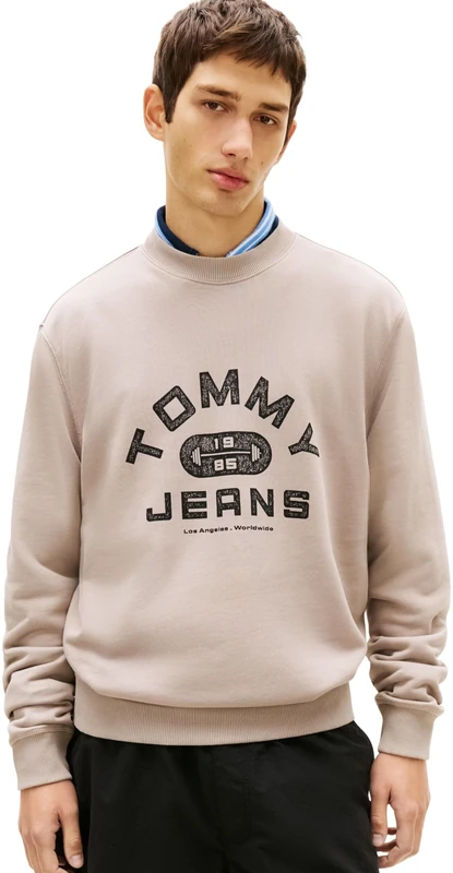 Tommy Jeans Men's TJM Reg Entry Gym Crew Ext DM0DM22681 Pullover Sweatshirt, Grey (Limestone Dust), XS