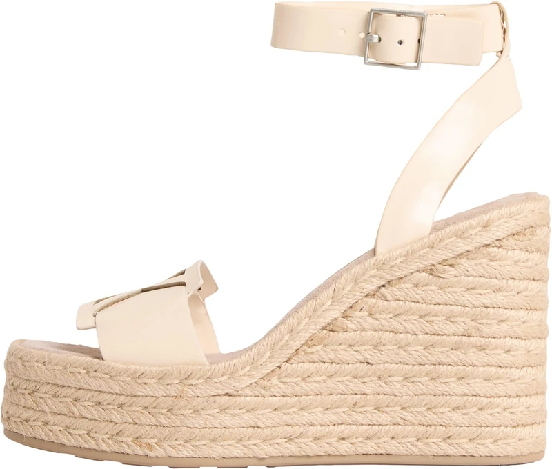 Calvin Klein Women's Wedge Espadrilles with Ankle Straps, Off-White (Light Cashew), 6