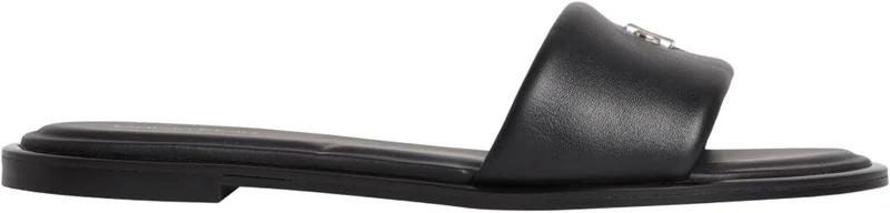 Calvin Klein Women's Sandals Round Flat in Leather, Black (Triple Black), 4