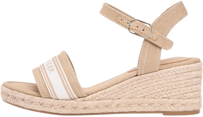 Tommy Hilfiger Women's Mid Wedge Espad Webbing FW0FW09230 Wedge Espadrilles, KHAKI (Safari Canvas), 7.5