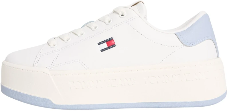 Tommy Jeans Women's Tjw Script Cupsole Flatform EN0EN02961 Low Top, Blue (Ecru/Soaring Skies), 3.5 UK