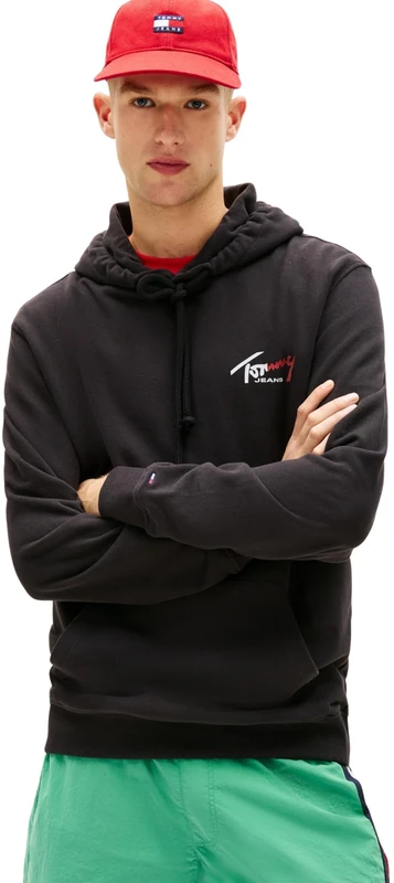 Tommy Jeans Men's TJM Reg Entry Sign Hoodie Ext DM0DM22680 Pullover, Black (Black), XXL