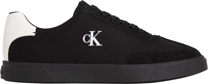 Calvin Klein Men’s Cupsole Trainers Low Profile Canvas Low Top, Black (Black/Bright White), 8