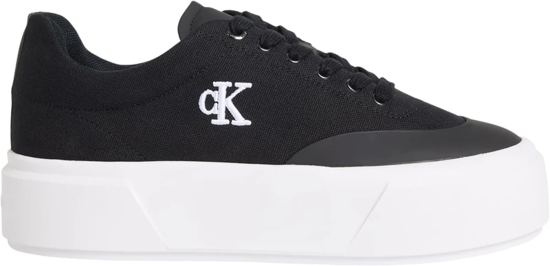 Calvin Klein Women’s Flatform Trainers Lace-up Canvas Toe Cap with Platform, Black (Ck Black), 7