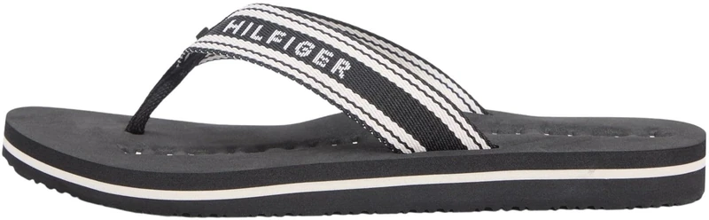Tommy Hilfiger Women’s Flip Flops Webbing Summer with Webbing Straps, Black (Black), 4