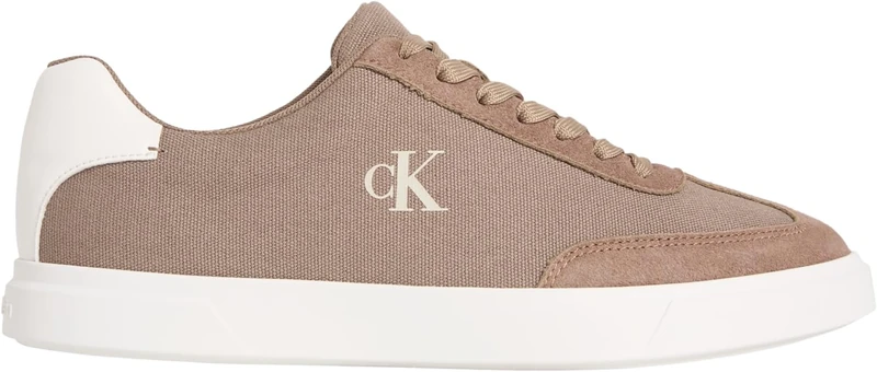 Calvin Klein Men’s Cupsole Trainers Low Profile Canvas Low Top, Beige (Desert Taupe/Bright White), 10