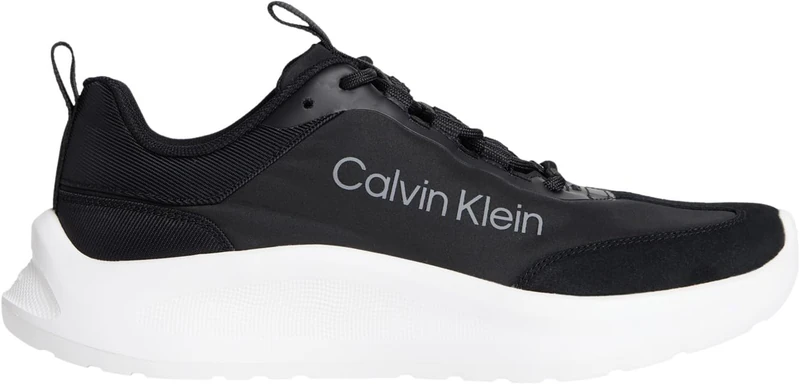 Calvin Klein Women's Light Eva Runner NYL-Sue HW0HW03149 Low Top, Gold (Black/Pearl Grey), 3.5