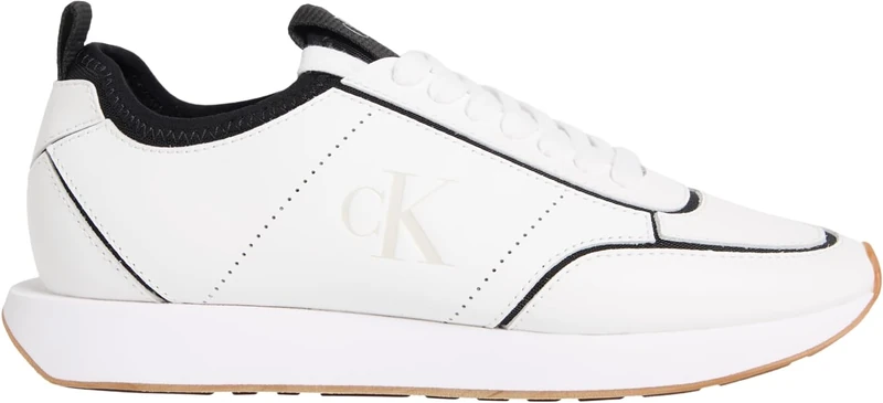 Calvin Klein Women’s Runner Trainers Retro Sock Patch Low Top, White (Bright White/Black), 7