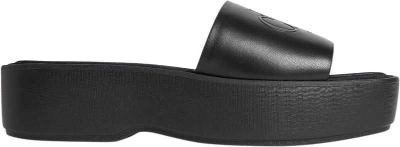 Calvin Klein Women's Flatf Sndl Lth Mg HW0HW03026 Flat Sandals, BLACK (Triple Black), 6.5