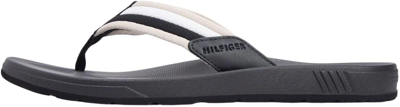 Tommy Hilfiger Men’s Flip Flops Moulded Beach Sandals with Webbing Straps, Black (Black), 9