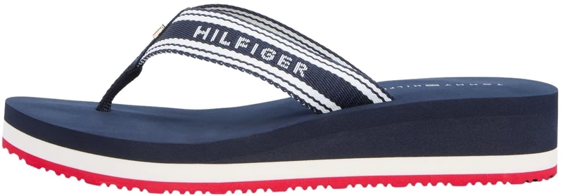 Tommy Hilfiger Women’s Flip Flops Flag Print Summer with Wedge Heel, Multicolor (Rwb), 6.5