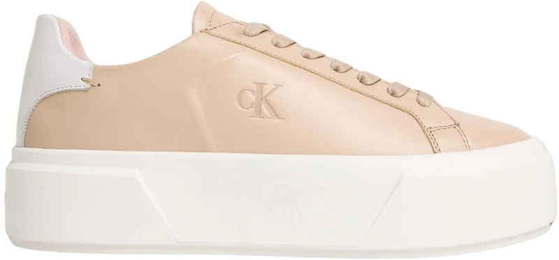 Calvin Klein Women's Flatform Trainers Lace-up in Leather, Beige (Crystal Grey), 4