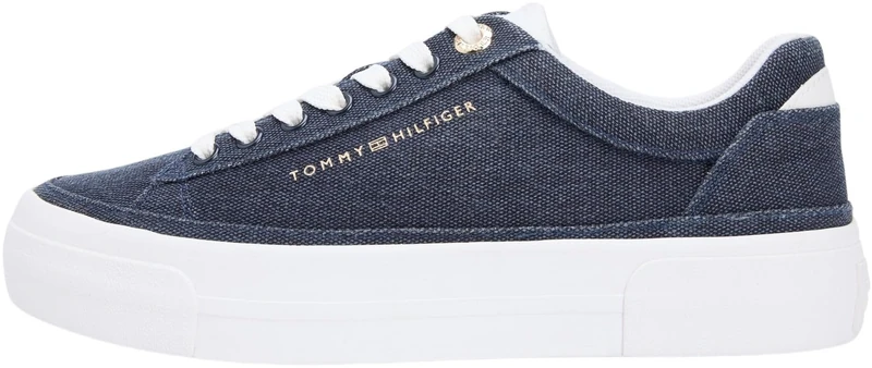 Tommy Hilfiger Women’s Canvas Trainers Foxing Platform Lace-up, Blue (Space Blue), 6